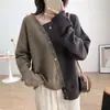 Suéter de punto con diseño de botones diagonales irregulares y bloques de color para mujer, versión coreana 2021, suéter básico holgado y favorecedor.