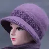 Sombrero de invierno para mujeres de mediana edad y ancianas, sombrero tejido de lana con ala ancha, cálido de piel de conejo, con forro de terciopelo y grueso para señoras mayores.
