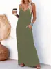 Vestido Largo Suelto Color Sólido de Verano 2026 Transfronterizo Europeo y Americano Nuevo Estilo de Comercio Exterior Sexy de Espalda Descubierta con Cuello en V para Mujer