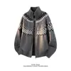 Código marca moderna Fair Isle casal plus size outono e inverno suéter cardigã jaqueta jacquard masculina estilo preguiçoso malha solta