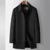 Abrigo para Hombre 2025 Otoño e Invierno Plumón de Pato Blanco Forro Desmontable Longitud Media Solapa Ropa de Negocios para Adultos Mayores Chaqueta de Lana Cuadros Oscuros