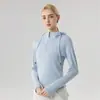 Tops Casuais de Alta Qualidade para Primavera e Outono Feminino Jaqueta Lulu de Início de Outono Jaqueta Esportiva Fitness para Yoga Moletom Lavado com Areia Cordão