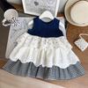 Vestido de Bolo Menina Mori Chegada Nova de Verão Saia para Bebê Estilo Coreano Moda Vestido Colete Infantil Tendência