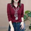 Camiseta de Manga Larga de Moda Elegante Tejido Medio Cierre Recién Llegada Estampada para Dama Combinable Elegante Cubre Carnes Camisa Top