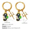 Novos Brincos Pingente de Polvo e Tartaruga Estilo Marítimo Europeu e Americano DIY Gotejamento de Óleo Aço Inoxidável Banhado a Ouro 18K Brincos Fofos