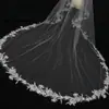Véu de noiva longo estilo europeu e americano com renda bordada branca tridimensional, véu de casamento estilo catedral com cauda