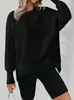 2026 Ropa de mujer transfronteriza europea y americana Amazon otoño e invierno nueva sudadera casual suelta versátil de cuello redondo y manga larga con abertura