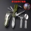 Funda de Tela Gratis, Combinación Multifuncional de Vajilla, Herramienta de Tenedor y Cuchara, Cuchillo Multifuncional, Cuchara de Mesa Multifuncional para Exteriores con Luz LED