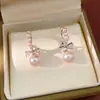 Aretes de Perla con Forma de C, Zircón Redondo y Lazo de Aguja Plateada, Aretes Elegantes y con Estilo con un Toque de Lujo Ligero y Gama Alta, Mayoreo