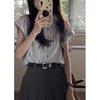 DIANRUO Polo Collar elegante camisa listrada pequena idade reduzindo Top Mulheres + terno saia plissada