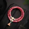 Pulsera de Semillas de Bodhi Rosa Flor de Durazno Natural Estilo Montaña Putuo para Mujer, Cuentas de Oración de Raíz de Bodhi, Cuentas de Oración Coleccionables
