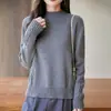 Suéter de Tricô com Ponto Trançado 100% Algodão Puro, Cor Sólida, Gola Alta Meia, Novo Estilo Outono/Inverno, Camisa Base Camada Interna para Mulheres