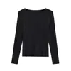 Suéter de Tricô Tendência Gola Redonda Fenda Manga Longa 2025 Outono Novo Elegante Versátil Slim Cor Sólida Base Top