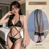Conjunto de Lingerie Sexy Sedutor de Renda Vermelha Vazada para Bondage Apertado com Tiras e Abertura no Gancho Três Peças 2804
