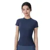 Top de fitness de verano transfronterizo, camiseta de manga corta de color liso, ropa de yoga, para mujer, manga corta, cuello redondo, sin costuras, ajustado, camiseta para correr y deportes