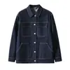Camisa de mezclilla lavada estilo workwear, chaqueta corta elegante, nuevo top de algodón mezclilla para mujer primavera/otoño 2026