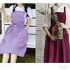 Delantal Transfronterizo Arte Tienda de Té con Leche Floral Enseñanza Doble Bolsillo Ropa de Trabajo Delantal de Algodón Puro Hasta la Rodilla Algodón Estilo Artístico