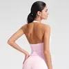 Top de yoga cruzado estilo europeo y americano con cuello halter y sujetador incorporado, cuello en V, ropa deportiva para fitness, diseño sin espalda, top de yoga con sensación de segunda piel para mujer