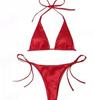 Lencería sexy europea y americana transfronteriza nuevo bikini color sólido triángulo con cordones elástico satén traje dividido