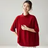 Suéter de punto 100% cachemir puro para mujer Estilo Otoño/Invierno Suave y Esponjoso Ajuste Holgado Manga Siete Holgada Top de Cuello Medio Alto