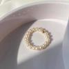 Anel de pérola elástica de água doce natural feminino, contas fechadas, forte, leve, pequeno, anel de contas de ouro, banhado a ouro, pequeno, anel de bola, anel