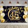 Nova Decoração de Festa de Aniversário Placa e Cartaz Preto e Dourado para Fundo de Cabine de Fotos de Aniversário com Estampagem Dourada