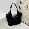 Bolsa de Ombro Retro Francesa com Laço Sob o Braço Nova Bolsa Saco Casual de Grande Capacidade Bolsa de Mão com Textura Fosca para Mulheres