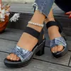 Sandalias de cuña talla grande, nuevo estilo verano 2026, sandalias de plataforma con cuña elásticas sin cordones para mujer al por mayor.