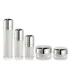 Conjunto de Frascos de Acrílico, Frascos de Plástico Banhados a Prata, Materiais de Embalagem Cosmética, Frascos Dosadores de Loção, Frascos Vazios para Creme