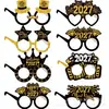 Óculos Pretos e Dourados de Ano Novo 2027 Feliz Ano Novo Adereços Fotográficos Pretos e Dourados Decoração de Festa Óculos de Papel