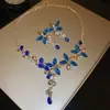 Aretes Cuadrados con Incrustaciones de Diamantes, Collar, Retro, Elegante, Exquisito, Cadena de Clavícula a la Moda, Lujo Ligero, Set de Joyería de Alta Gama