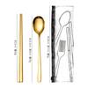 Venta caliente transfronteriza 304 acero inoxidable cuchillo, tenedor, cuchara, palillos traje de vajilla bolsa de PVC conveniente juego de cuatro piezas de vajilla portuguesa