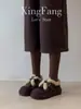 Edición Lancui~Mocasines de suela gruesa con forro de felpa para mujer, nuevo estilo de invierno, sin cordones, cálidos, estilo Birkenstock, zapatos peludos, zapatos sencillos, zapatos de algodón