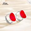S925 prata esterlina epóxi vermelho oval brincos feminino nicho brincos design francês atmosfera retro novo