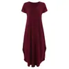 Vestido longo de verão 2019 AliExpress Amazon Europeu e Americano cor sólida costura manga curta decote V fenda grande à venda