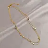 Colar Quadrado Pequeno de Aço Titânio Dupla Camada Luxo Acessível Design de Corrente para Suéter Nicho Corrente para Clavícula Feminina Nicho Acessórios Elegantes Tendência