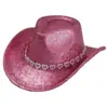 Sombrero de Vaquero Occidental con Cadena de Pedrería en Forma de Corazón, de Gran Circunferencia de Cabeza, Sombrero de Otoño de Alta Gama para Mujer, Sombrero de Novia con Lentejuelas