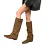 2026 Botas de caña alta Sin aumentar altura Hasta la rodilla De tacón alto Elegantes Versátiles Con terciopelo Botas de cuero Botas largas Botas de mujer Personas bajas Botas de media pantorrilla