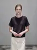 Suéter de punto de manga corta de alta calidad para mujer, otoño, hermoso estilo casual, cuello redondo, top de hombro regular 25836