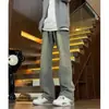 Calça Jeans de Veludo Cinza Fumaça Micro-Flare Masculina para Outono e Inverno, Calça Slim de Barra Micro-Flare Reta, Calça Masculina Elegante da High Street Americana