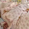Juego de Cuatro Piezas de Gasa Hinchada de Algodón Puro Grado Madre y Bebé Clase A ins Sábana Bajera Sábana Plana Ropa de Cama de Dibujos Animados para Dormitorio Juego de Tres Piezas