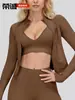 Jaqueta de Yoga com Gola Alta e Zíper de Manga Longa para Mulheres Outono e Inverno Ajustada de Secagem Rápida Roupa de Yoga Top Esportivo para Fitness ao Ar Livre