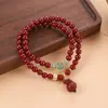 Pulseira de Cinábrio Feminina Círculo Duplo Flor de Lótus Pingente Pixiu Feminino Cordão de Mão Bolsa da Sorte de Cinábrio Vintage Simples Presente Deste Ano