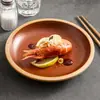 Platos de Cerámica Rojo-Marrón Rústico Hechos en Fábrica, Vajilla de Cerámica Vintage, Platos Planos, Vajilla de Alta Calidad Estilo Occidental