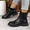 Nueva colección otoño/invierno 2026: Botas de moda de cuero suave, antideslizantes, de suela blanda para mujer, estilo coreano, con cremallera trasera, punta redonda y tacón bajo a medio, con tacón cuadrado