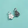 Collar colgante de flor de cerezo de plata de ley S925 estilo coreano estilo ins pulsera de cristal blanco colgante de florecilla cuerda trenzada DIY accesorios de cuerda de mano