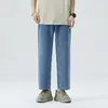 2026 Nova Marca Americana de Moda de Rua Jeans Reto Solto, Jeans Cropped Azul Vintage para Homens, Algodão