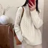 Nova Blusa de Gola Alta Feminina Cor Lisa Padrão Torcido Solta Elegante Fashionável Macia Sedosa Manga Longa Lã Pura Tricô Camada Base