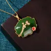 Colar Estilo Palácio Retrô, Pingente Clássico de Lótus Esmaltado, Pingente de Jade Sintético para Mulheres, Acessórios Elegantes de Nicho Estilo Nacional