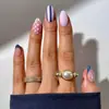 Popular na Europa e América: Adesivos de unha vestíveis com bolinhas e listras verticais, arte de unha estilo francês, unhas postiças removíveis em formato amendoado de cores contrastantes, disponíveis em estoque